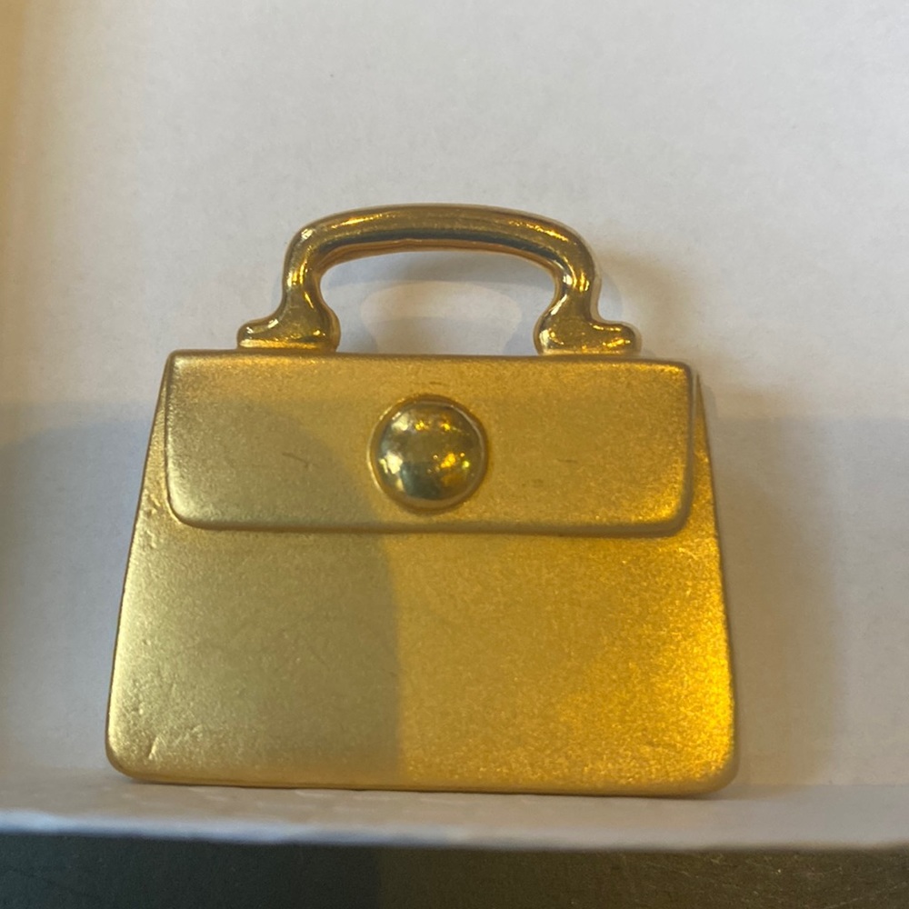 Vintage Boho handbag purse brooch pin gold tone